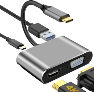 4K HD VGA oplaadpoort USB3.0, USB C naar DVI VGA -adapter, USB 3.0 VGA PD -adapter, Portable HDTV Port Hub voor conferentiepresentaties