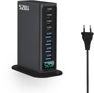520W USB-C-snellaadstation met 8 poorten – zwart