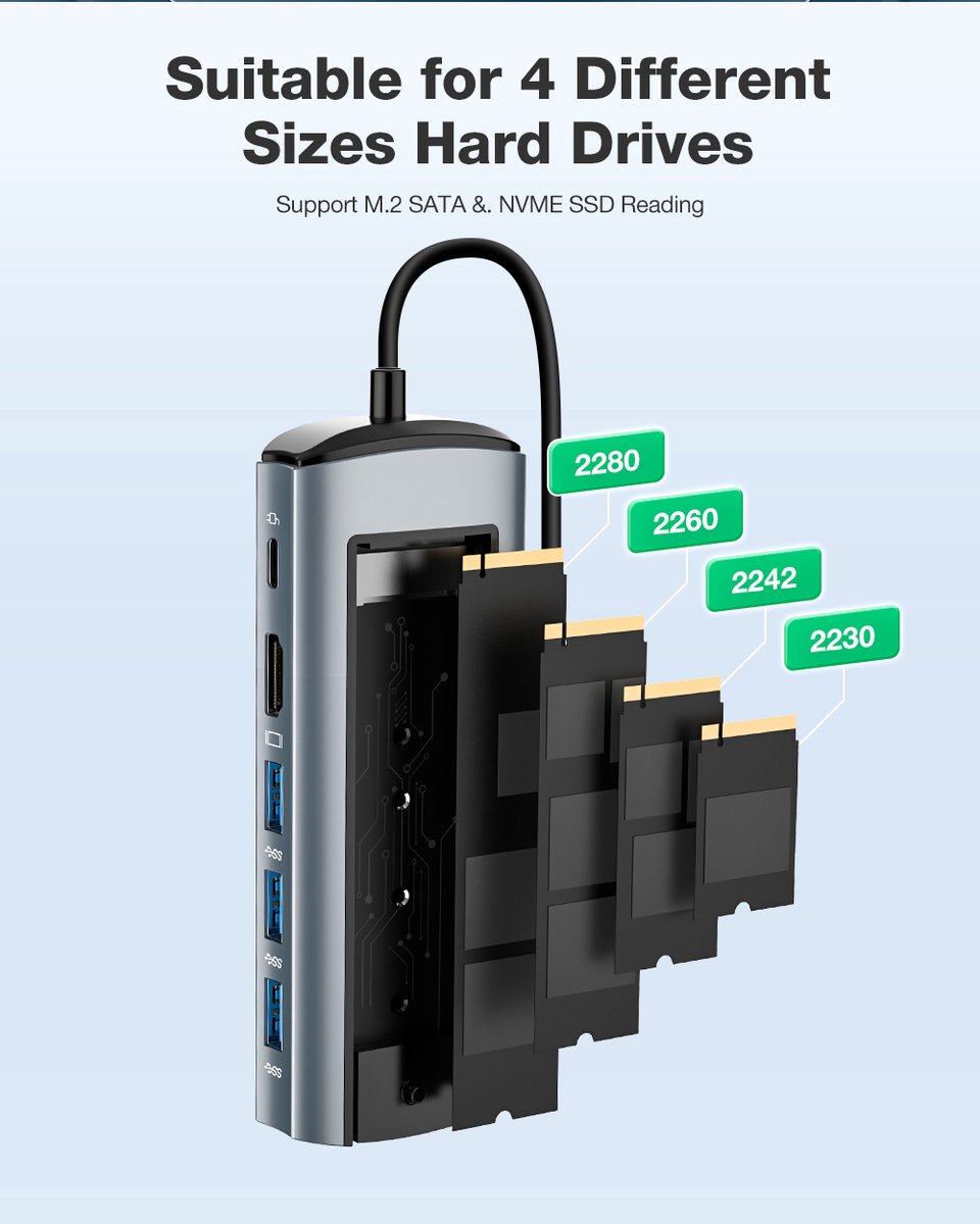 6-in-1 Docking Station met M.2 SATA SSD en 3x USB 3.0