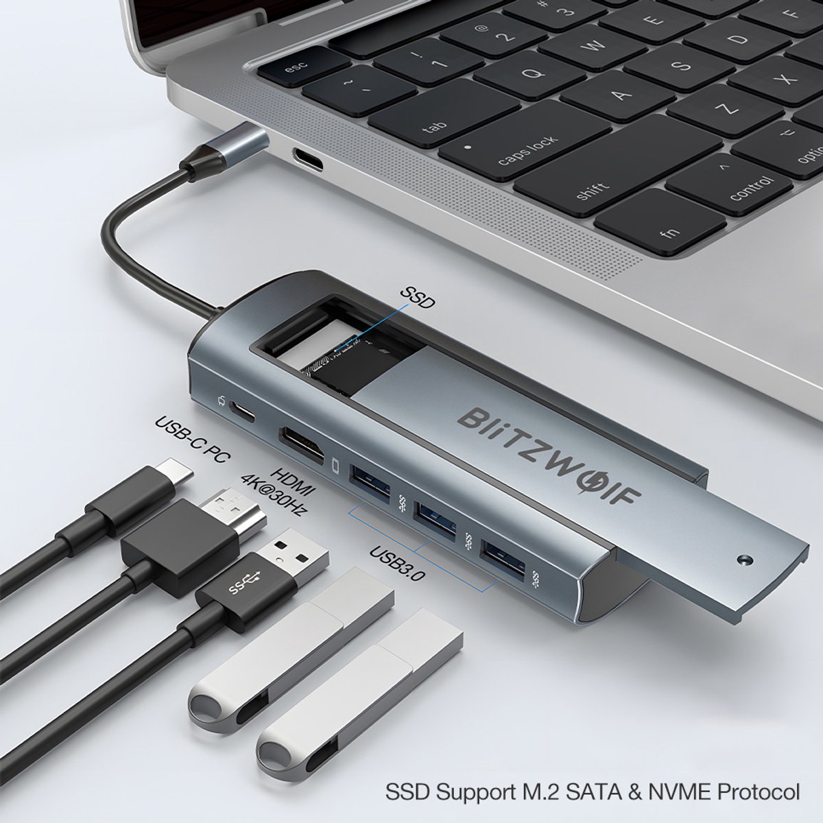 6-in-1 Docking Station met M.2 SATA SSD en 3x USB 3.0