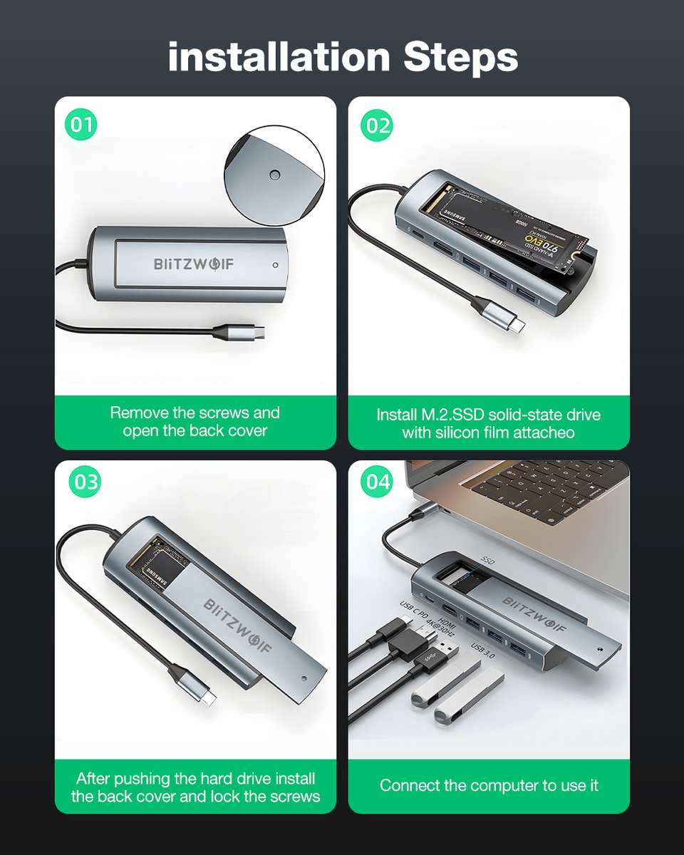6-in-1 Docking Station met M.2 SATA SSD en 3x USB 3.0