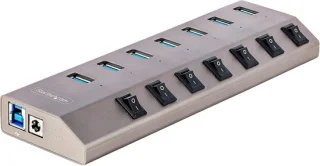 7-poort usb-c hub met individuele schakelaars