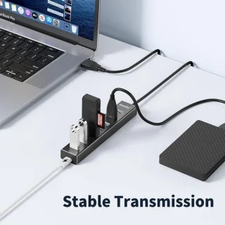 7-poorts USB 3.0 hub met lang verlengsnoer - aluminium multiport adapter