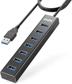 7-poorts USB 3.0 hub met lang verlengsnoer - aluminium multiport adapter