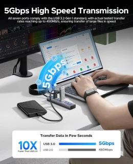 7-poorts USB 3.0 hub met Type-C