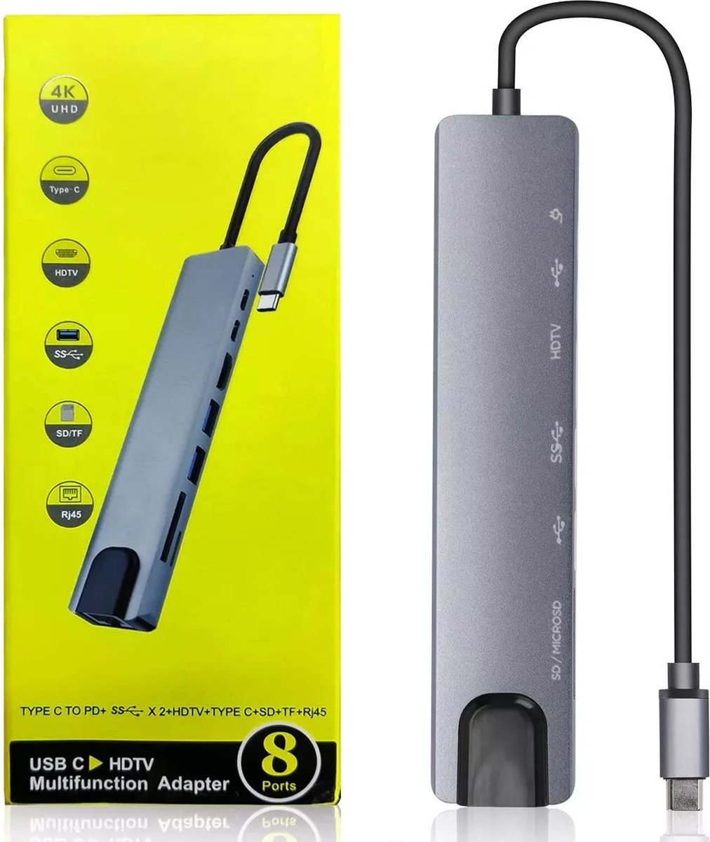 8-in-1 Dockingstation USB-C HDMI Ethernet USB Hub