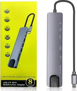 8-in-1 Dockingstation USB-C HDMI Ethernet USB Hub