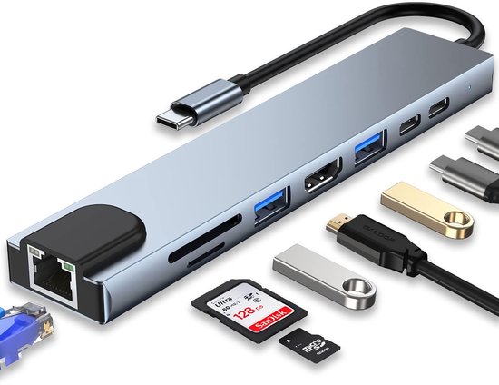 8-in-1 Dockingstation USB-C HDMI Ethernet USB Hub
