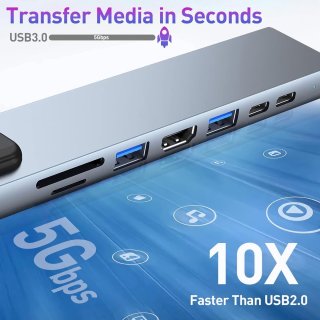 8-in-1 USB C Adapter Dockingstation voor MacBook Pro/Air en USB C Apparaten