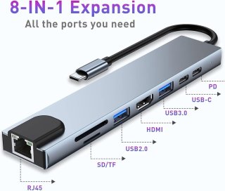 8-in-1 USB C Adapter Dockingstation voor MacBook Pro/Air en USB C Apparaten