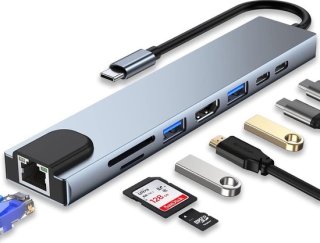 8-in-1 USB C Adapter Dockingstation voor MacBook Pro/Air en USB C Apparaten