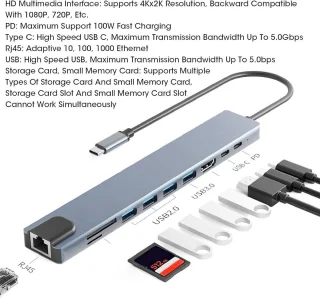 8-in-1 USB-C Hub 4K HDMI Dockingstation Aluminiumlegering