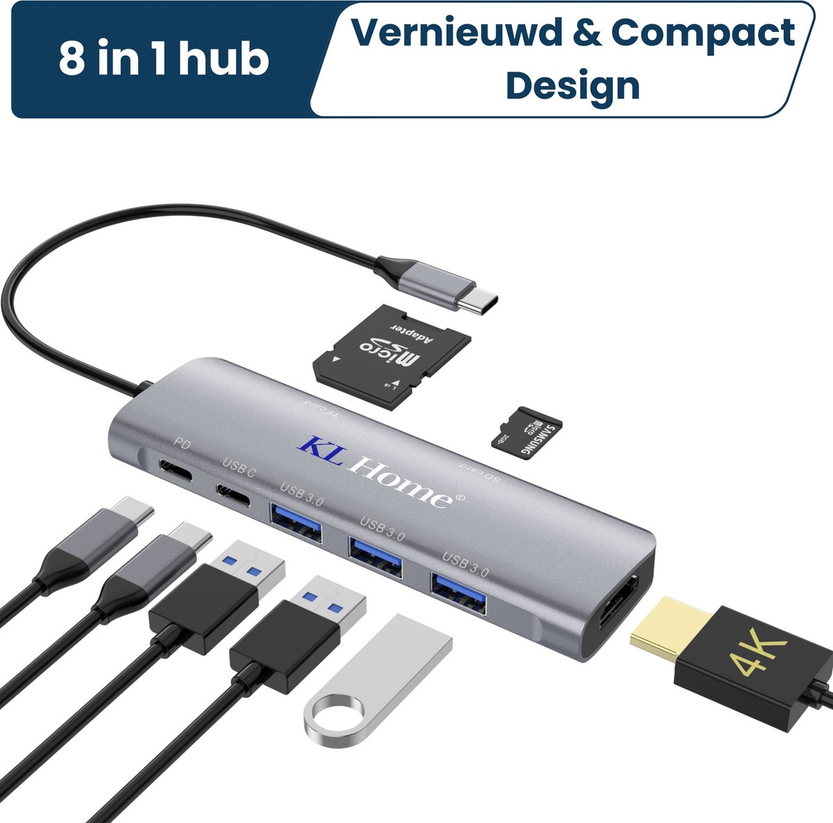 8 in 1 USB-C Hub Docking Station USB-C 3.0 100W USB-C Charging 2x 4K HDMI VGA Ethernet