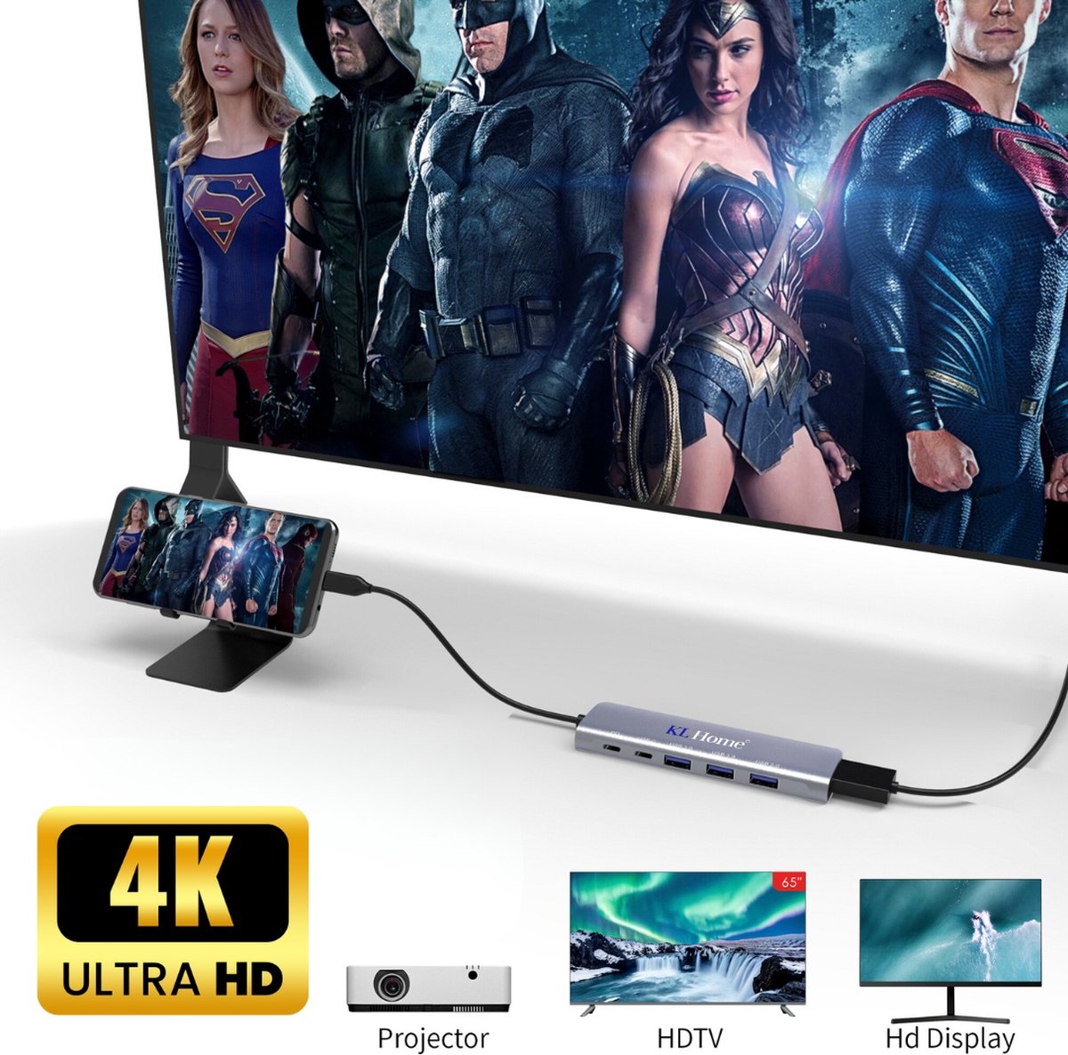 8 in 1 USB-C Hub Docking Station USB-C 3.0 100W USB-C Charging 2x 4K HDMI VGA Ethernet