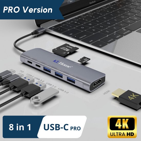 8 in 1 USB-C Hub Docking Station USB-C 3.0 100W USB-C Charging 2x 4K HDMI VGA Ethernet