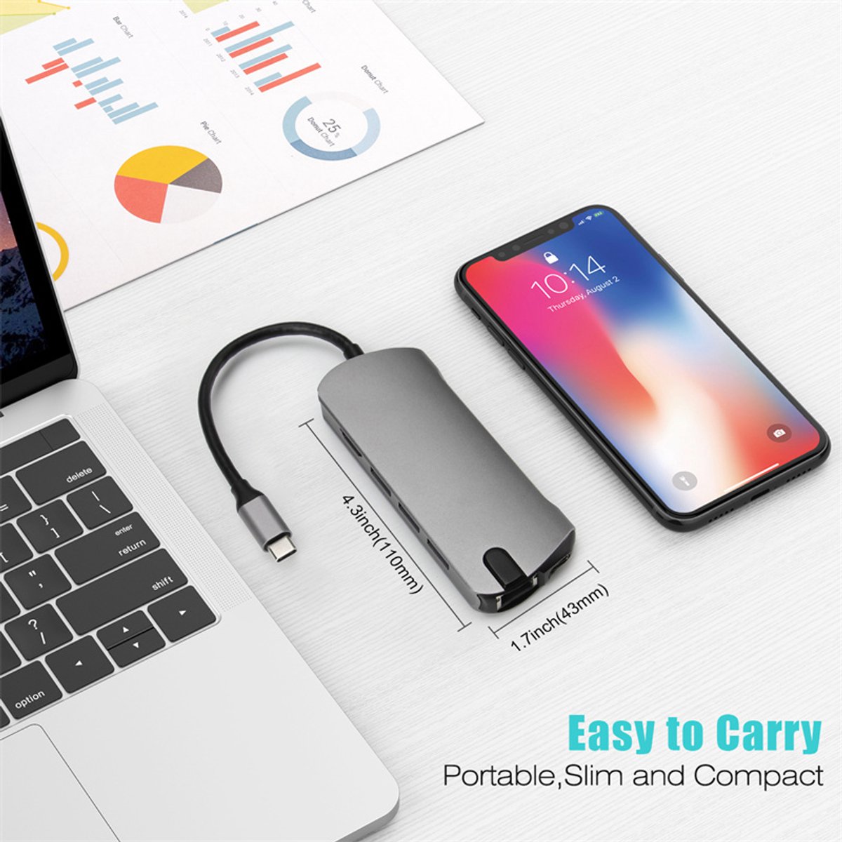 8-in-1 USB-C Hub met USB 3.0, HDMI, RJ45 en Kaartsleuf