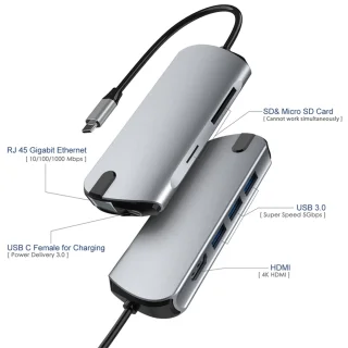 8-in-1 USB-C Hub met USB 3.0, HDMI, RJ45 en Kaartsleuf