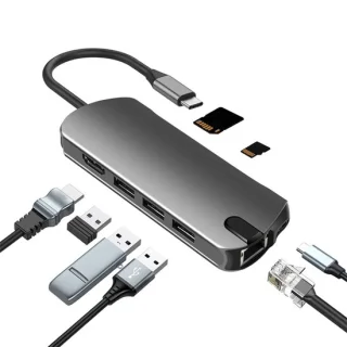 8-in-1 USB-C Hub met USB 3.0, HDMI, RJ45 en Kaartsleuf