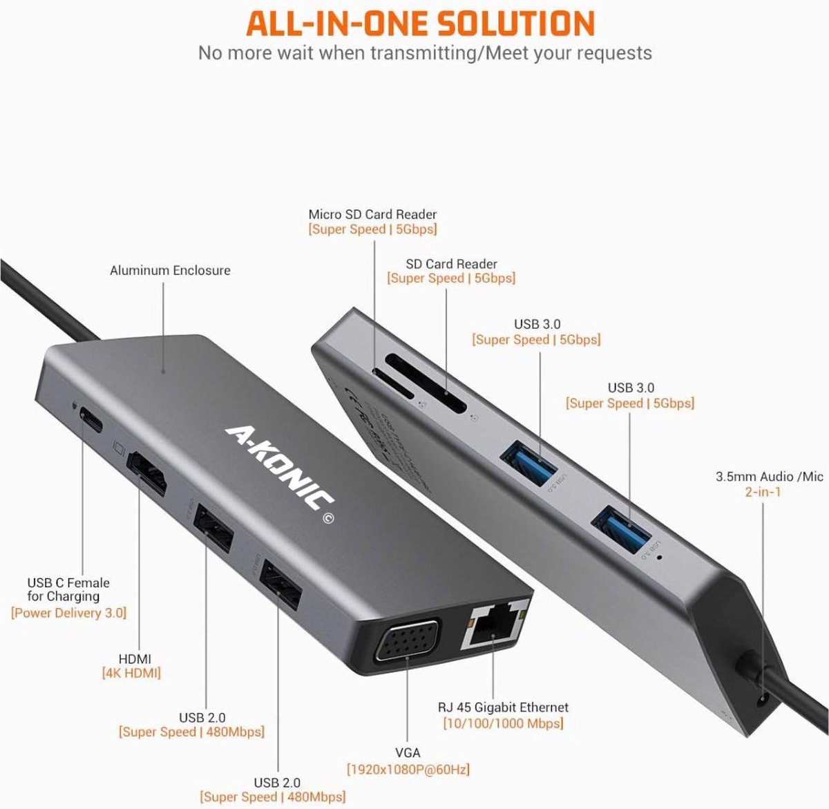 A-KONIC© 11-in-1 Docking Station Spacegrey
