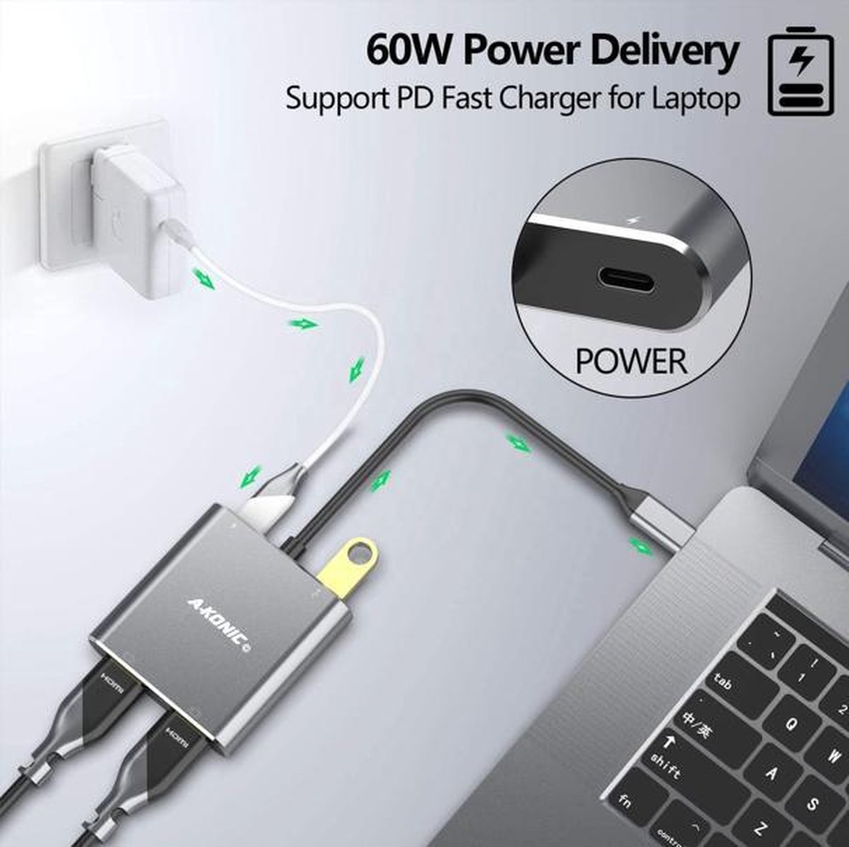 A-KONIC 4-in-1 USB-C Dock met 2x HDMI, USB-C en USB 3.0 Zwart