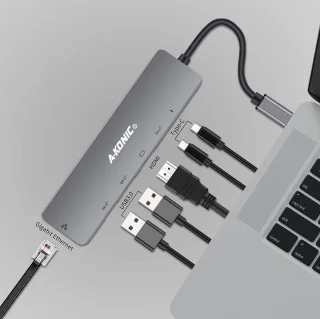 A-KONIC 6-in-1 USB-C Hub met HDMI, Ethernet en USB voor MacBook Pro en meer Spacegrey