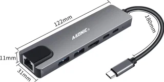 A-KONIC 6-in-1 USB-C Hub met HDMI, Ethernet en USB voor MacBook Pro en meer Spacegrey