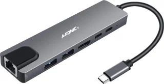 A-KONIC 6-in-1 USB-C Hub met HDMI, Ethernet en USB voor MacBook Pro en meer Spacegrey
