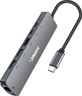 A-KONIC 6-in-1 USB-C Hub met HDMI, Ethernet en USB voor MacBook Pro en meer Spacegrey