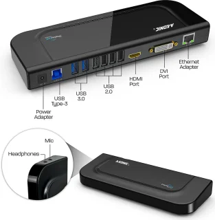 A-KONIC USB 3.0 Laptop Docking Station Dual Display Zwart