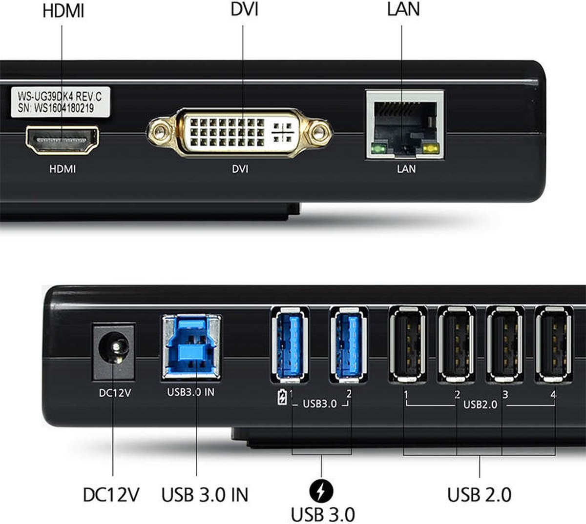 A-KONIC USB 3.0 Laptop Docking Station Dual Display Zwart
