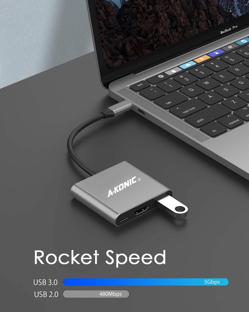 A-KONIC USB C 3-in-1 Docking Station Spacegrijs