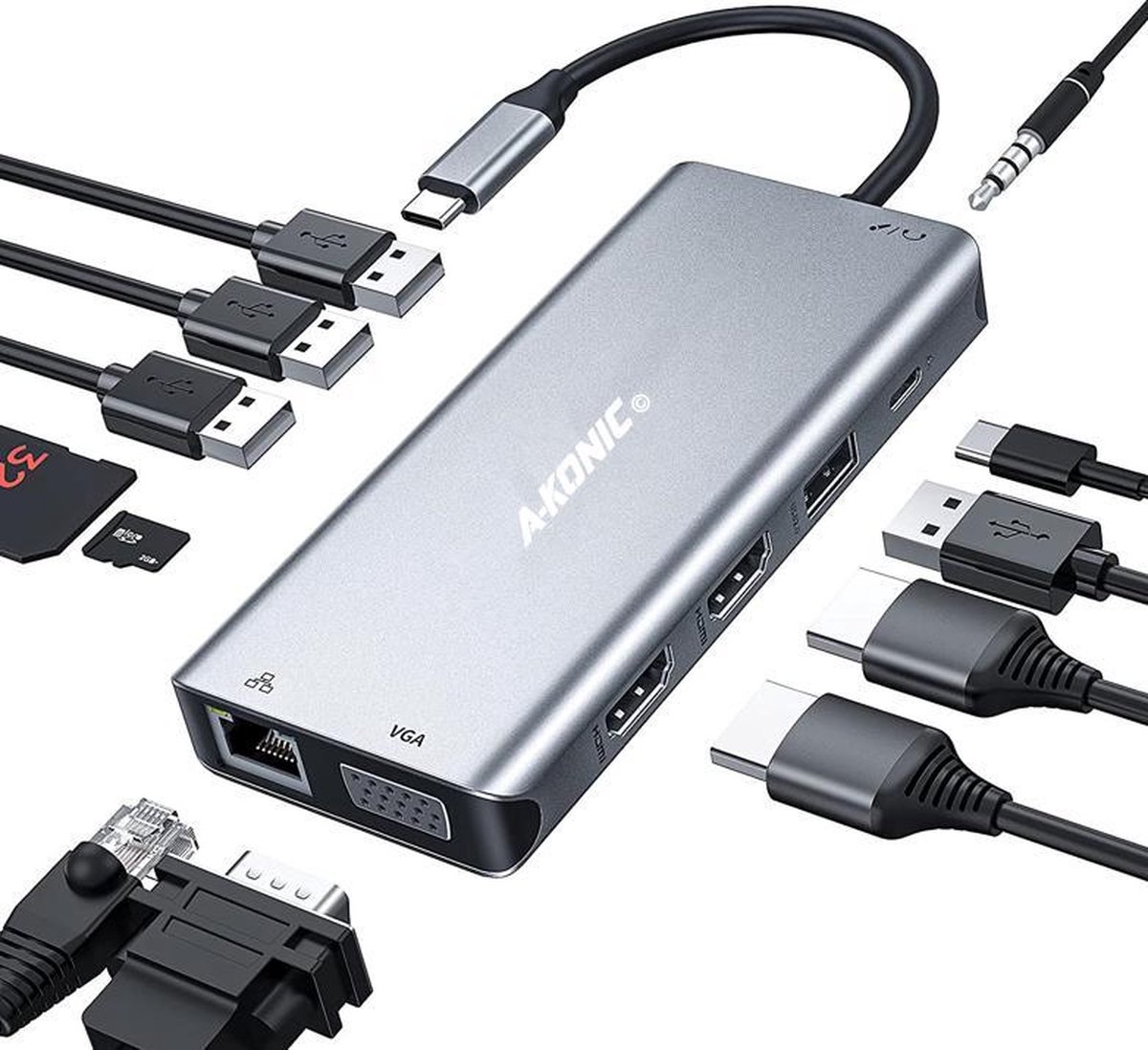 De A-Konic USB-C Docking Station 12-in-1 Spacegrey in één oogopslag