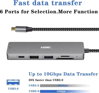 A-KONIC USB C Docking Station 6-in-1 Space Grey