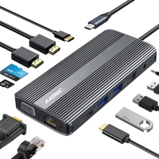 A-KONIC USB-C dockingstation – 12-in-1, dual HDMI, zwart