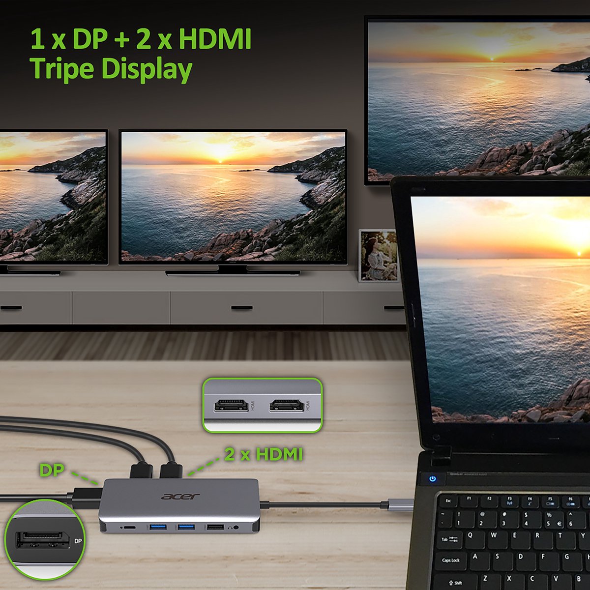 Acer 12-in-1 USB-C Laptop-Dockingstation Aluminium