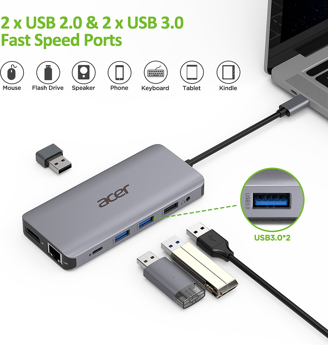 Acer 12-in-1 USB-C Laptop-Dockingstation Aluminium