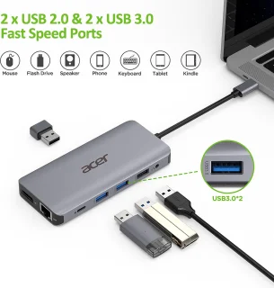 Acer 12-in-1 USB-C Laptop-Dockingstation Aluminium