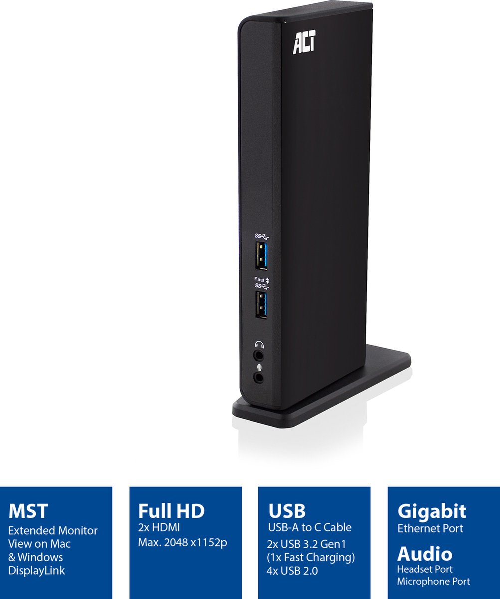 ACT AC7049 Laptop Docking Station USB-C Zwart