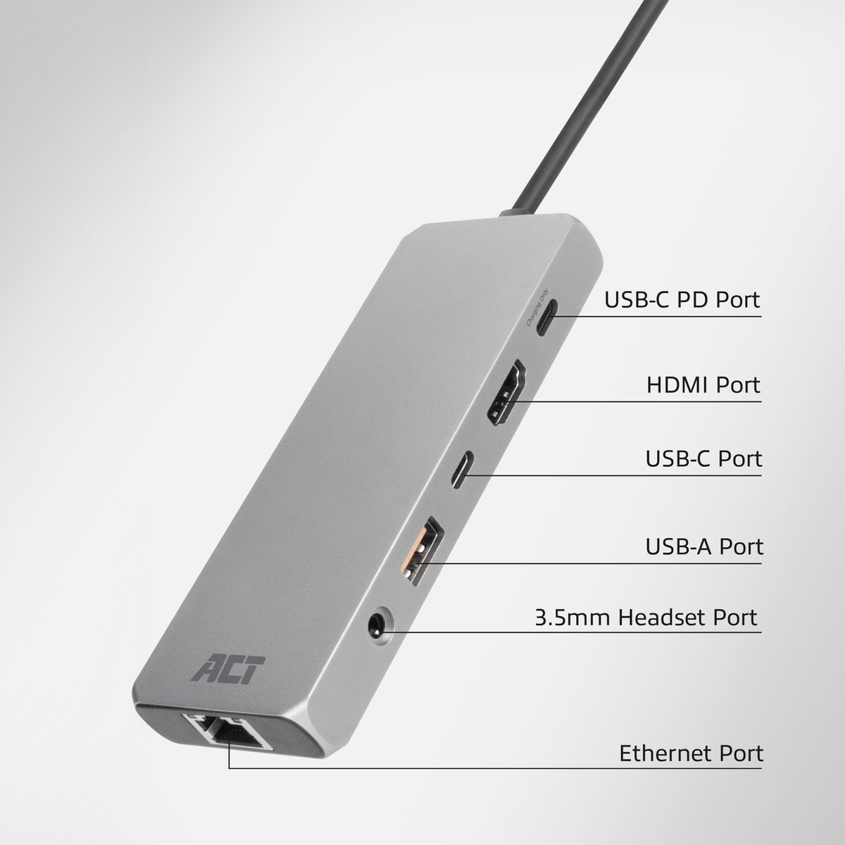 ACT AC7095 USB-C dockingstation met HDMI, Ethernet en USB-A/C poorten