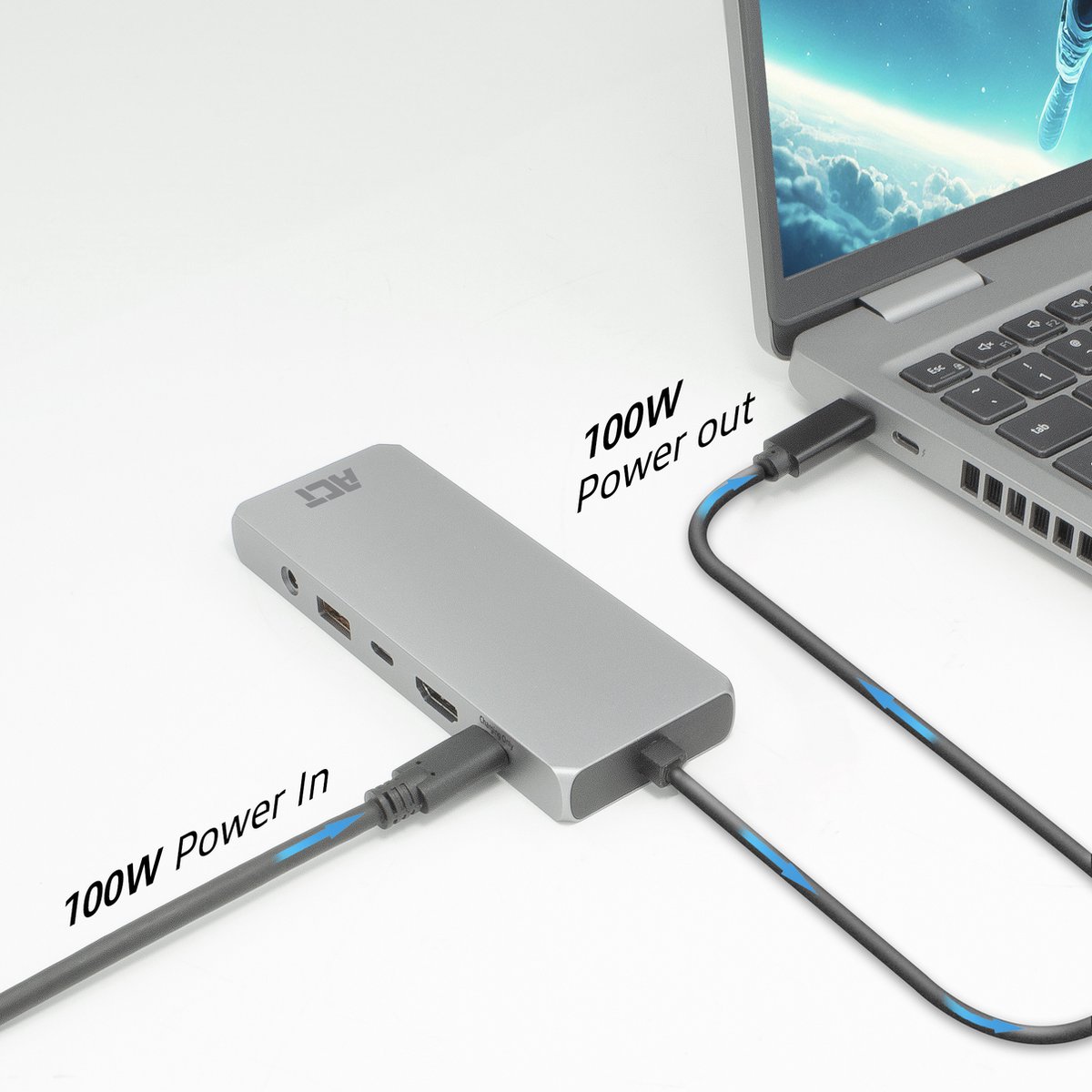 ACT AC7095 USB-C dockingstation met HDMI, Ethernet en USB-A/C poorten