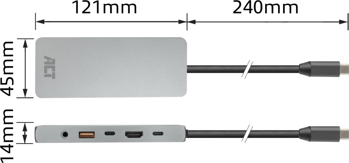 ACT AC7095 USB-C dockingstation met HDMI, Ethernet en USB-A/C poorten