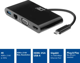 ACT AC7330 USB-C Multi Dock HDMI VGA Ethernet USB-A