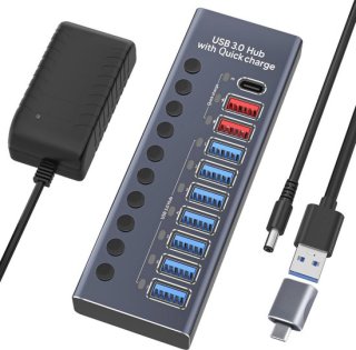 Veelzijdige 10‑in‑1 actieve USB 3.0 hub met handige aan/uit‑schakelaar