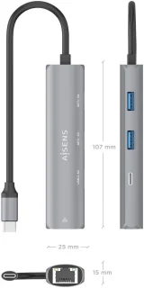 AISENS ASUC-4P039-GR Dockingstation Type-C Grijs