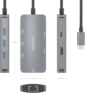 AISENS ASUC-6P019-GR laptop dock Type-C grijs