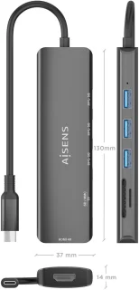 AISENS ASUC-6P024-GR laptop dockingstation Type-C grijs