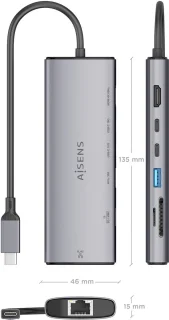 AISENS ASUC-7P032-GR laptop dock & poortreplicator Grijs