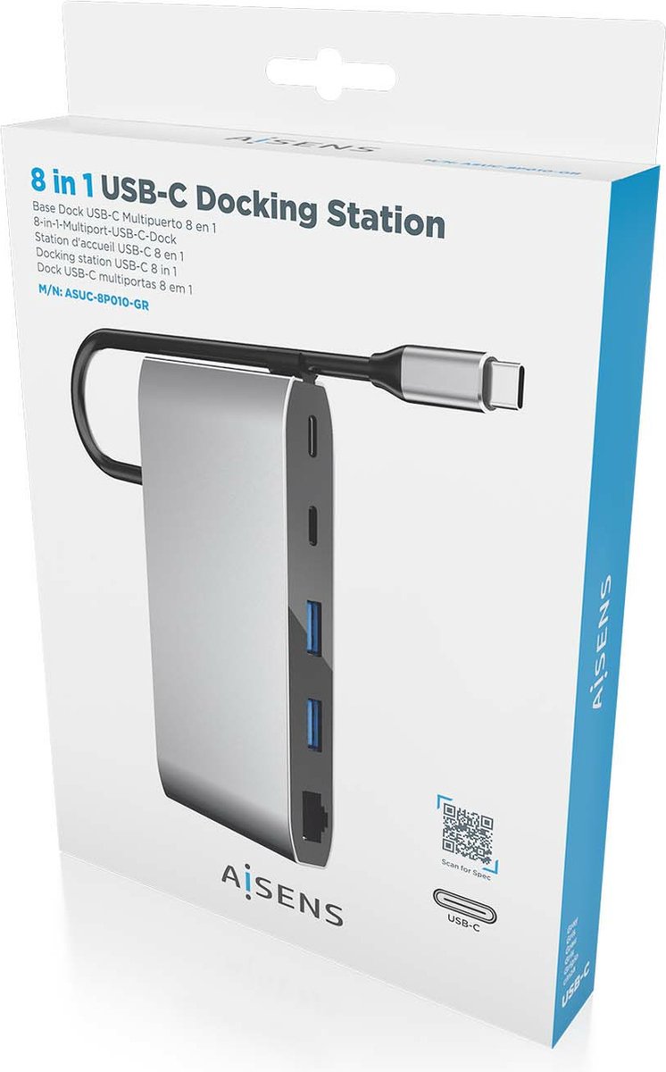 AISENS ASUC-8P010-GR USB-C Laptop Dock Grijs