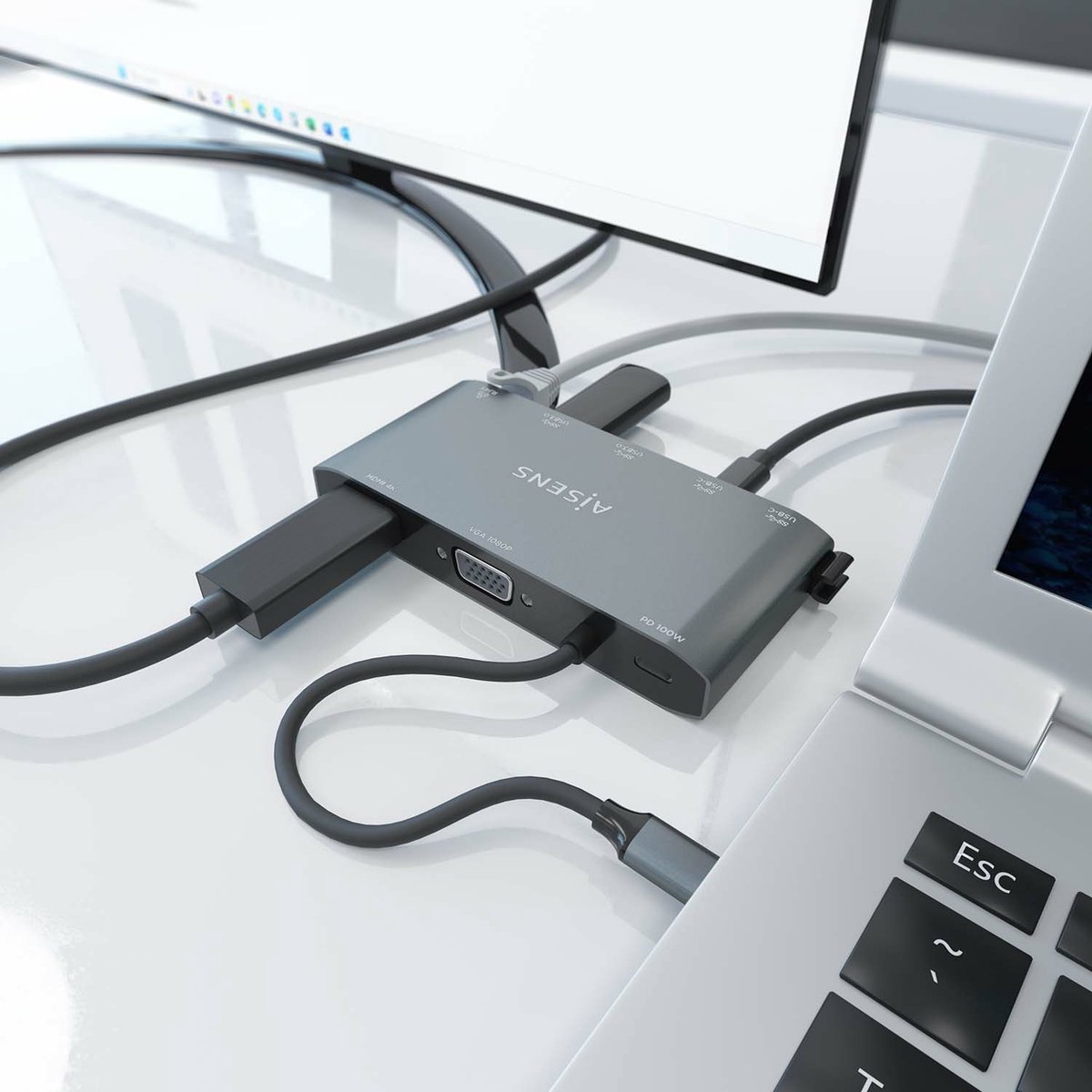 AISENS ASUC-8P010-GR USB-C Laptop Dock Grijs