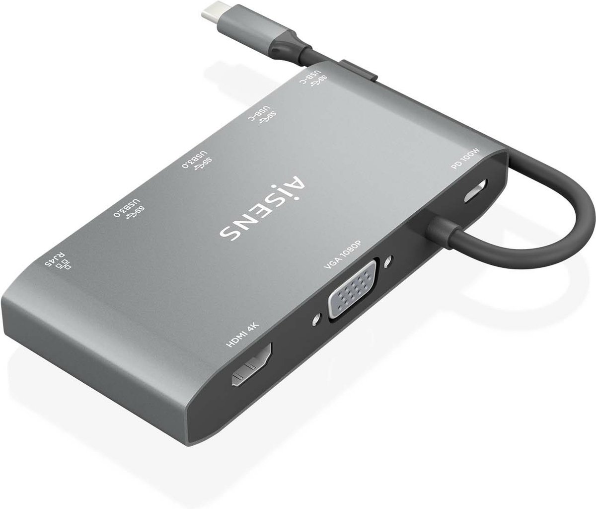 AISENS ASUC-8P010-GR USB-C Laptop Dock Grijs